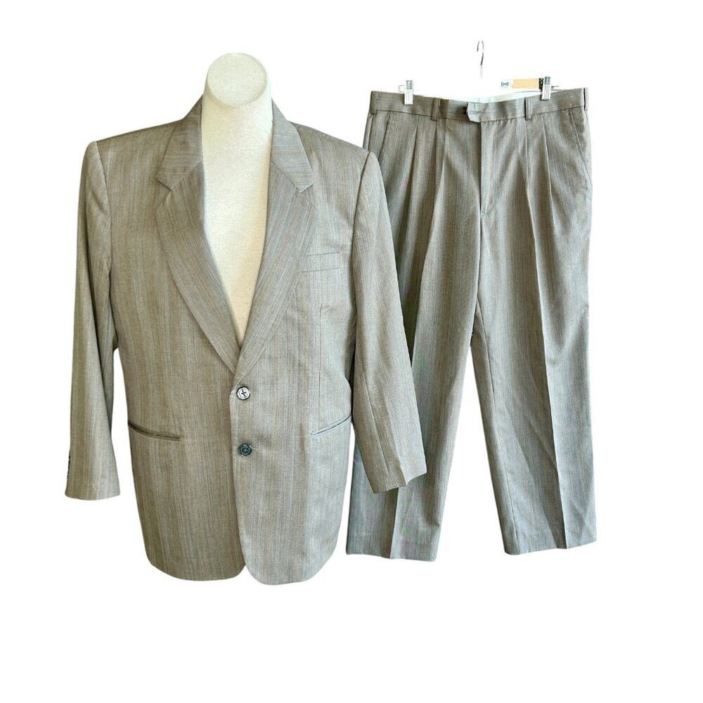 Men's Vintage Brown Wool Striped Suit Worthington 40-42R /36